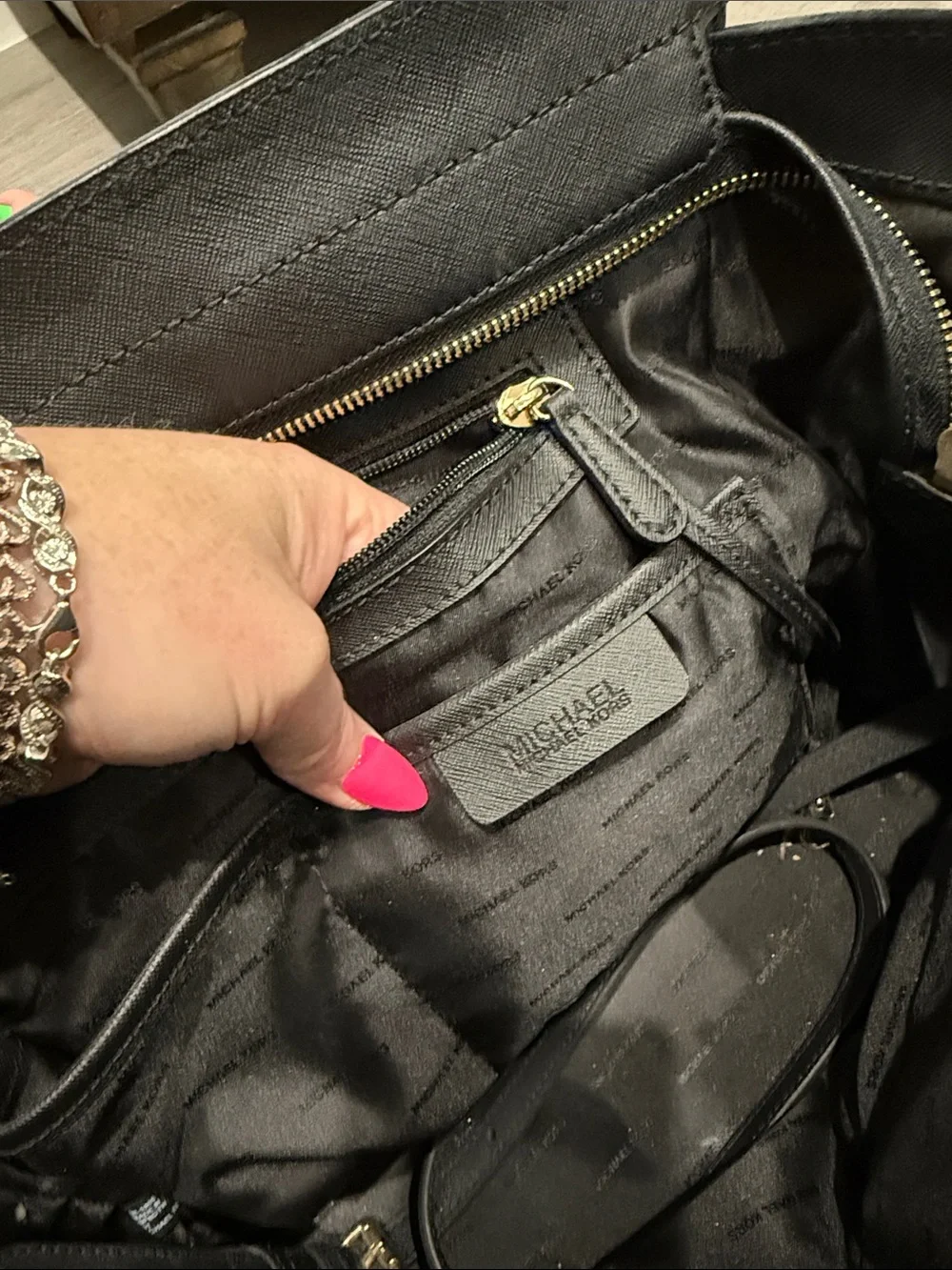 Michael Kors Black Saffiano Leather Structured Tote with Gold Hardware